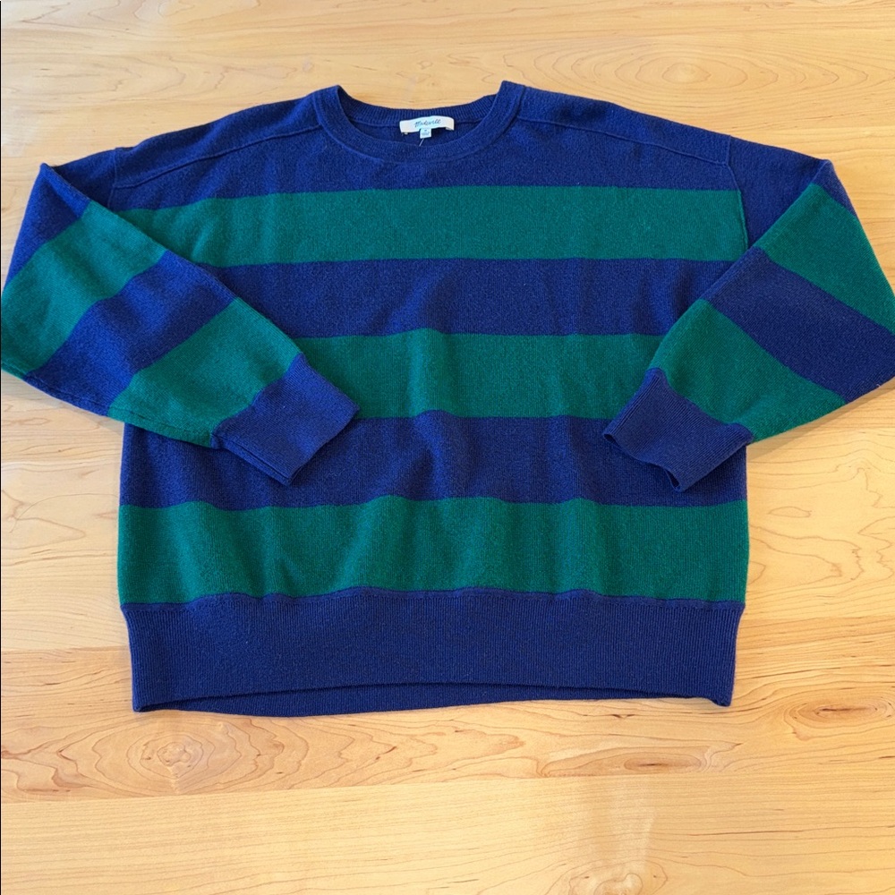 Women’s Madewell Merino Wool Pullover Sweater Cobalt Green Stripe Combo Medium - Picture 6 of 11